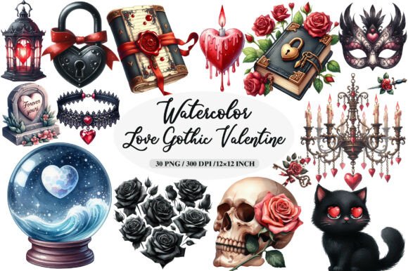 Download Love Gothic Valentine Clipart Bundle - Gothic valentine clipart Collection