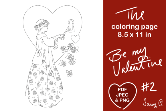 Download Key to My Heart Valentine Women Line Art - Premium Resources