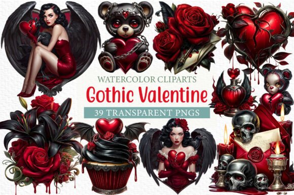 Download Gothic Valentine Clipart Set - Gothic valentine clipart Collection