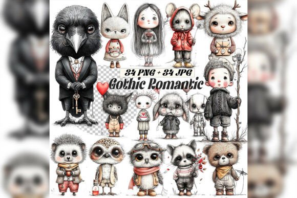 Download Whimsical Gothic Valentine Clipart Set - Gothic valentine clipart Collection