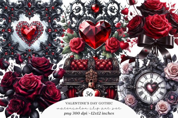 Download Gothic Valentine Clipart Set - Gothic valentine clipart Collection