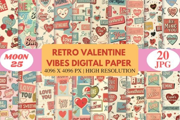 Download Retro Valentine Vibes Digital Paper - Premium Bundle